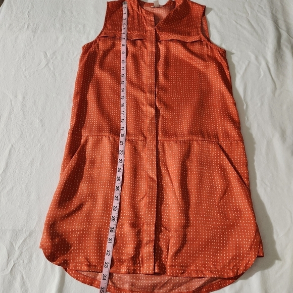 Fossil Women's 100% Silk Orange Ditzy Print Button Down Pockets Shift Dress SZ 4 - Picture 12 of 14